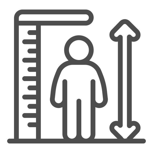 标尺和身高线图标：水上乐园概念，白色背景上的身高比例尺标志，移动概念和网页设计的轮廓风格矢量图形图片下载