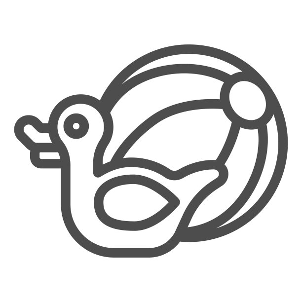 橡胶鸭和沙滩球线图标，水上公园的概念，沙滩玩具标志在白色的背景，游泳池玩具球和橡胶鸭图标在轮廓风格的移动和网页设计。矢量图形。图片下载