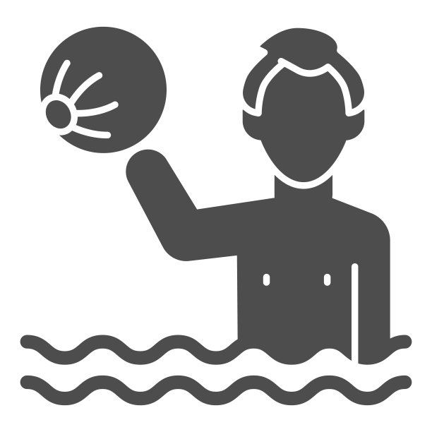 男孩在水中与海滩球固体图标，水上公园概念，水游戏标志上的白色背景，儿童游泳在游泳池或在海洋与球图标在字形风格。矢量图形。图片下载