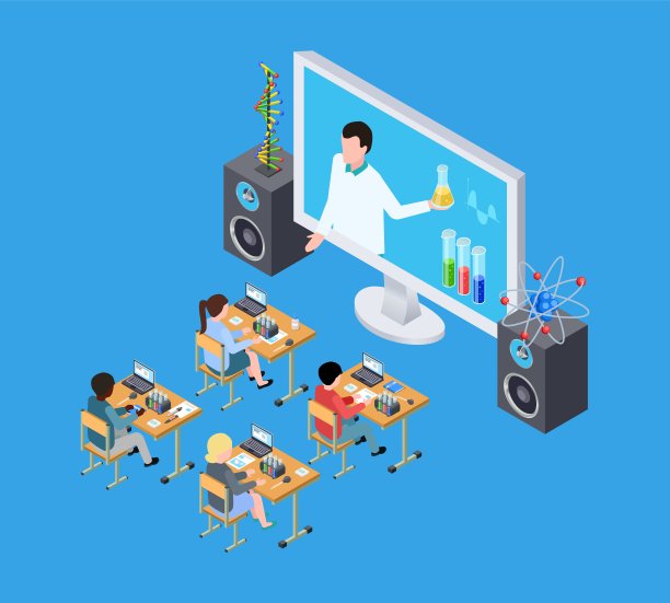 儿童科学实验。儿童等距化学课。在线教育向量概念图片下载