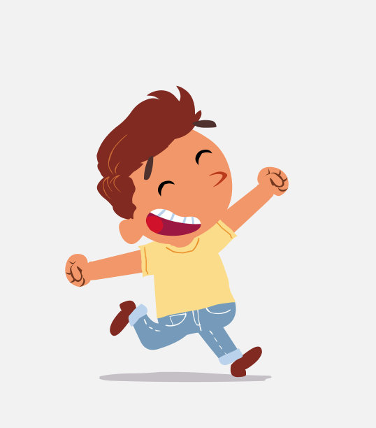 卡通人物的小男孩在牛仔裤上奔跑非常欢快图片下载
