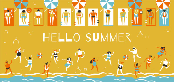 男男女女穿着泳衣晒太阳图片下载