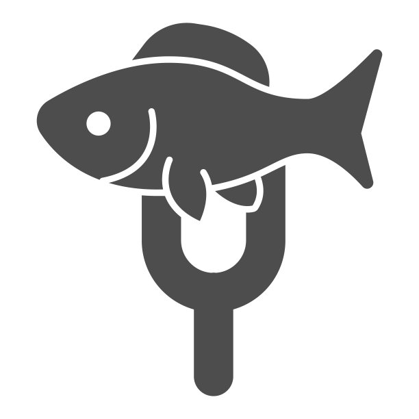 鱼在叉子固体图标，鱼市场的概念，餐厅菜单的标志在白色背景，鱼在叉子图标的字形风格的移动概念和网页设计。矢量图形。图片下载