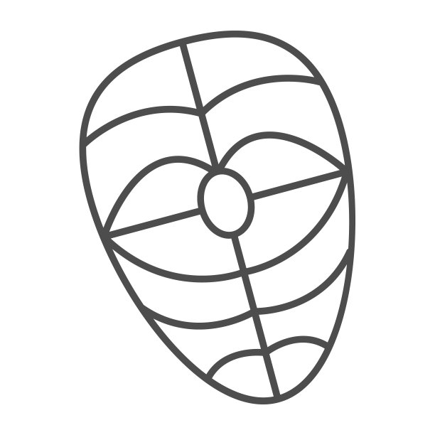 三文鱼薄片细线图标，鱼市场概念，鱼片标志在白色的背景，鱼排图标轮廓风格的移动概念和网页设计。矢量图形。图片下载