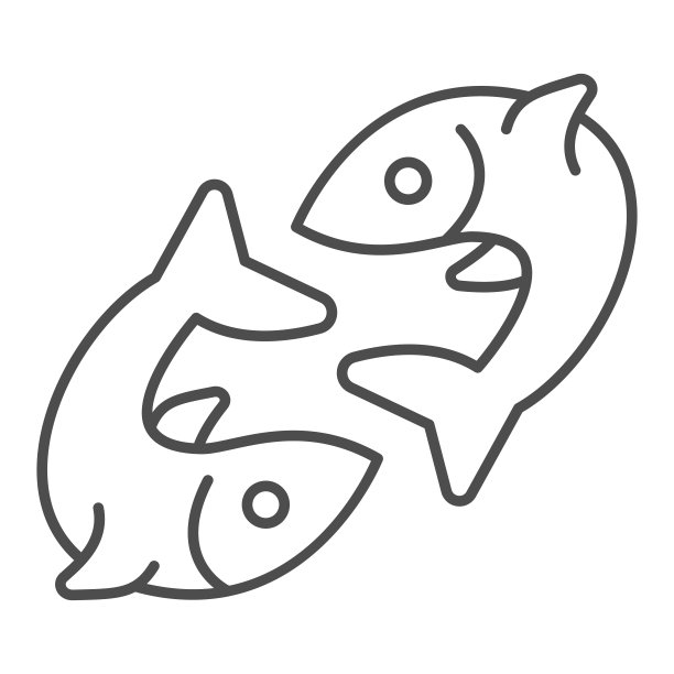 两条鱼细线图标，钓鱼概念，一对鱼标志在白色的背景，双鱼标志图标在轮廓风格的移动概念和网页设计。矢量图形。图片下载