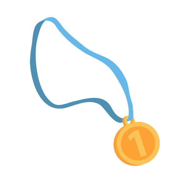 体育金牌上有一幅蓝色缎带的平面卡通图片下载