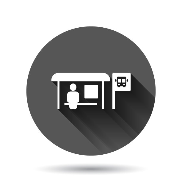 公交车站图标在黑色的平坦风格自动停止图片下载