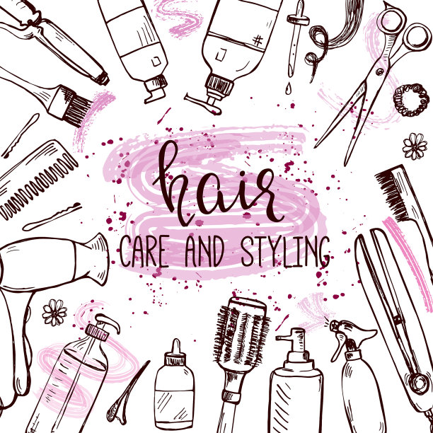 模板与手绘头发造型和护理图片下载