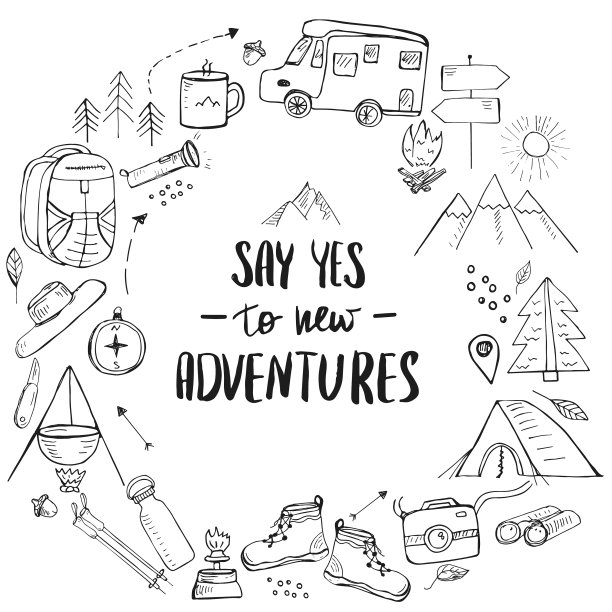 与徒步露营相关的元素模板图片下载