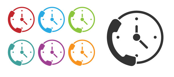 黑色电话24小时支持图标隔离上图片下载