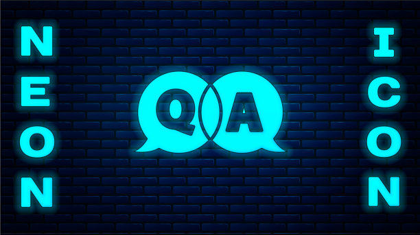 发光的霓虹灯讲话气泡与问题和图片下载