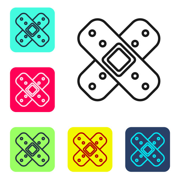 黑线交叉绷带石膏图标隔离图片下载