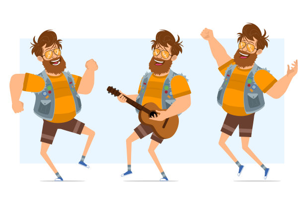 卡通扁平的胖潮男矢量人物素材图片下载