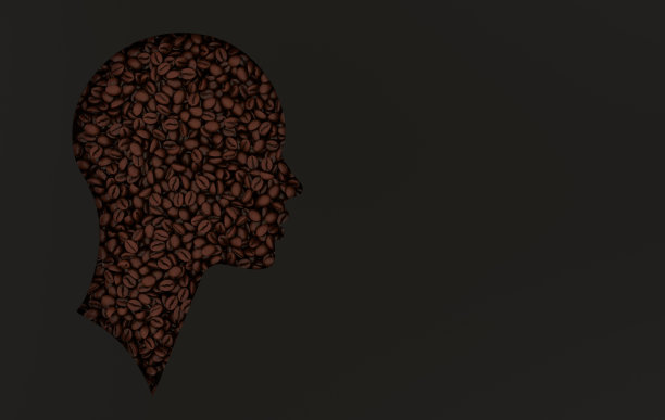 逼真的咖啡豆，人脑3d渲染。咖啡因对大脑、活动概念的影响图片下载