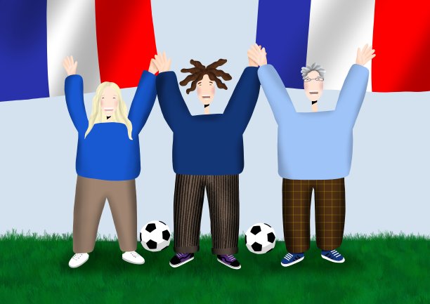 三名足球支持者为法国加油图片下载