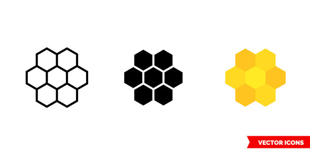 细胞蜂巢图标3种类型孤立图片下载