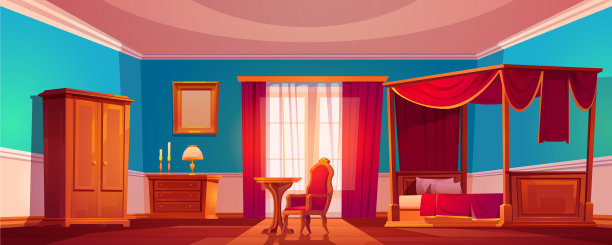 旧的豪华卧室内部有遮篷床图片下载