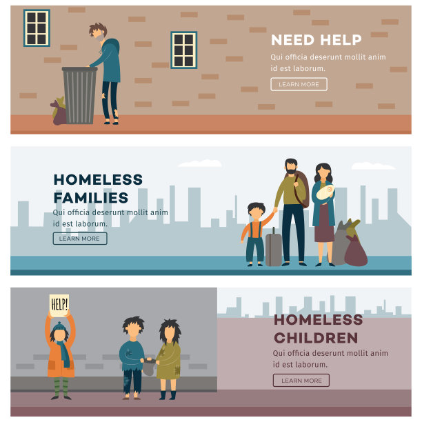 无家可归的人旗帜设置-贫穷的家庭和图片下载