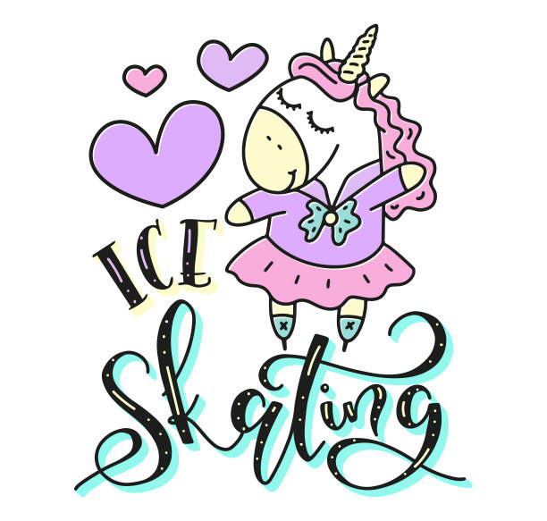 彩色矢量插图与可爱的独角兽和字母滑冰。幻想励志运动海报的女孩图片下载