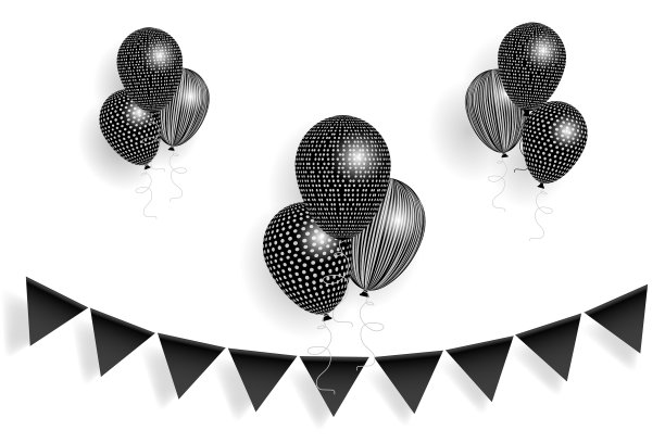 黑色气球和彩旗图片下载