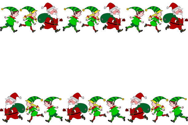 背景，框架，边界从圣诞老人和可爱的小圣诞精灵。上下横边，装饰新年和圣诞主题。用于贺卡、请柬、节日设计图片下载