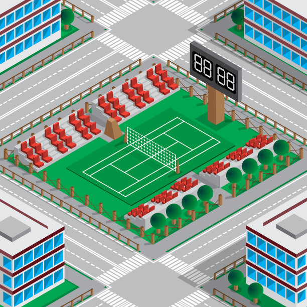绘制带有网球场的体育场地图图片下载