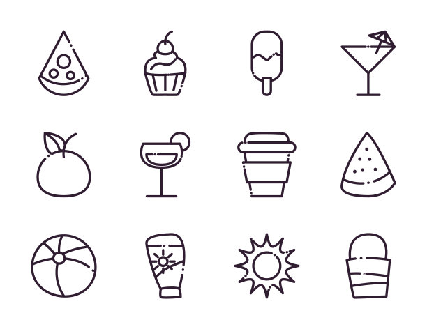 夏季线条风格图标集设计图片下载