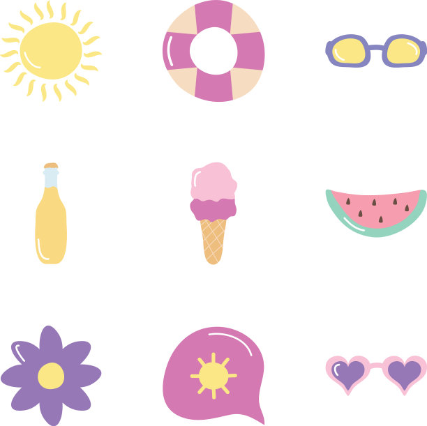 花和夏季图标设置扁平风格图片下载