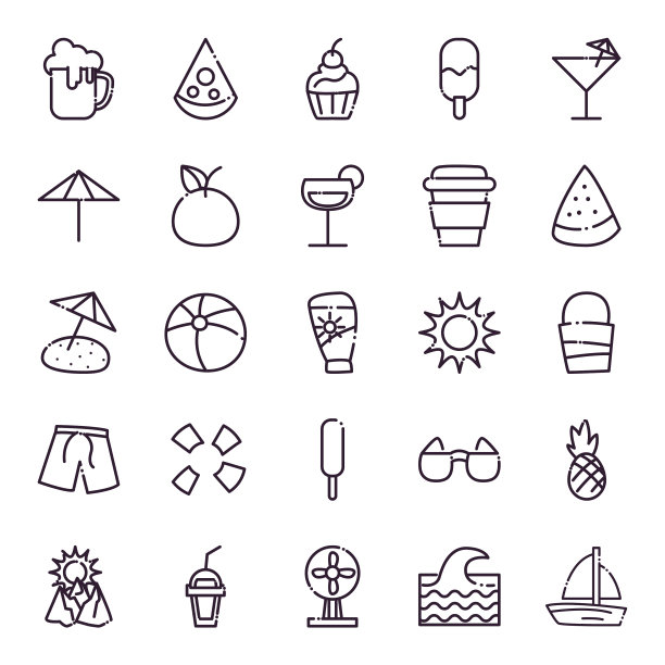 夏季线条风格图标集设计图片下载