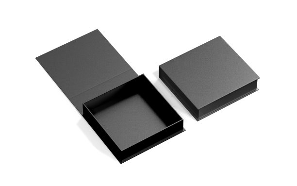 黑色空白硬纸板箱模拟模板，3d插图。图片下载