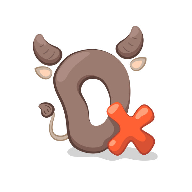 牛字母与牛角，卡通矢量插图在白色背景。2021年新年标签或图标。图片下载