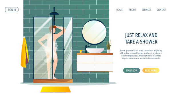 年轻的肥皂男站在淋浴间里。淋浴，卫生，放松，浴室概念。图片下载