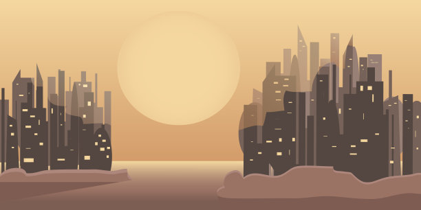 阳光下两座大城市的多面剪影。图片下载