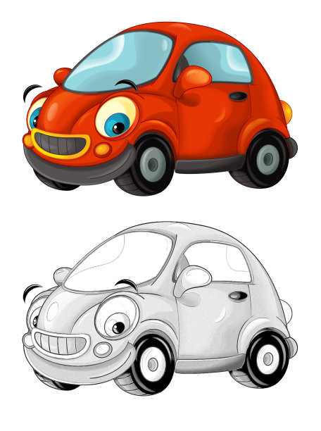 卡通跑车微笑和看白色的背景-插图图片下载