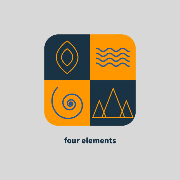 四个元素。火、水、气、土抽象线条图标图片下载
