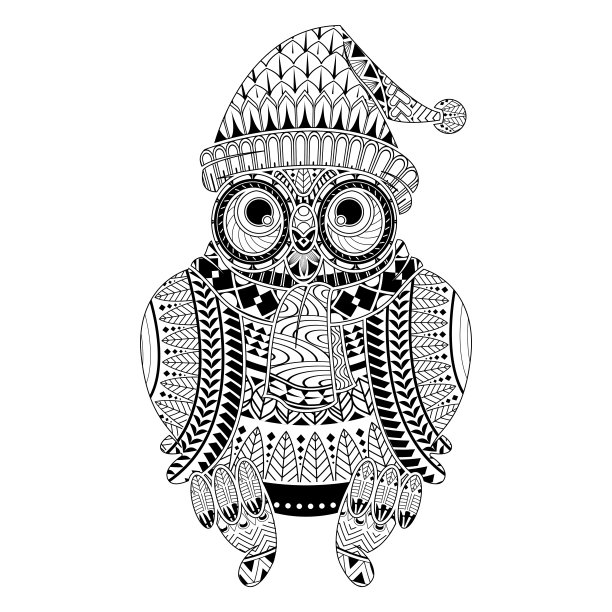 可爱的卡通部落猫头鹰着色书风格。图片下载