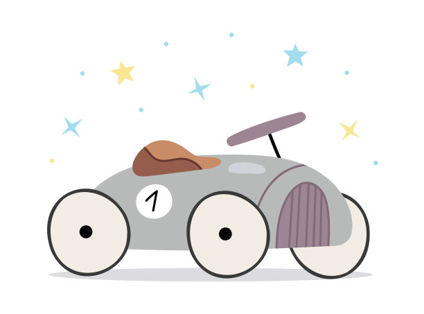 儿童玩具车在斯堪的纳维亚复古风格。时髦的玩具在一个现代的内饰。图片下载