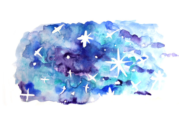 星星在天空插图水彩图片下载