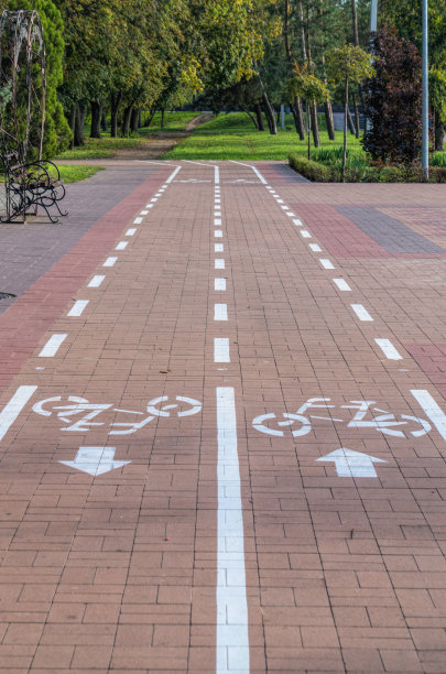 有一条自行车道和一个风景如画的秋天公园的小巷图片下载