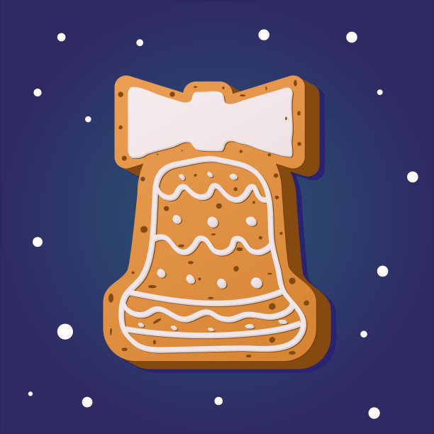 蓝色背景上铃铛形状的圣诞姜饼。图片下载