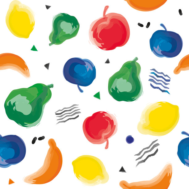 无缝矢量涂鸦模式水彩水果-梨，柠檬，香蕉和苹果图片下载