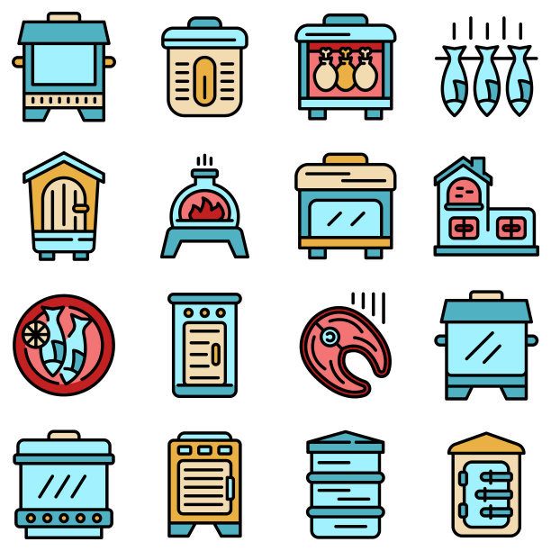 烟熏室图标设置矢量平图片下载