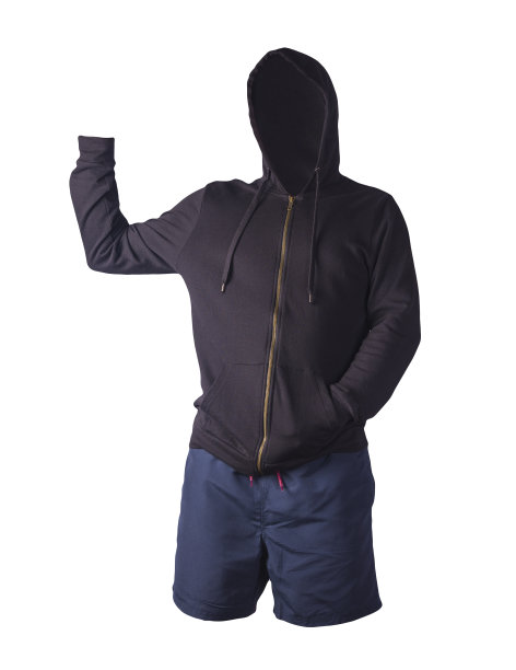 带有兜帽的熨斗拉链的运动衫和孤立在白色背景上的运动短裤。休闲运动服装图片下载