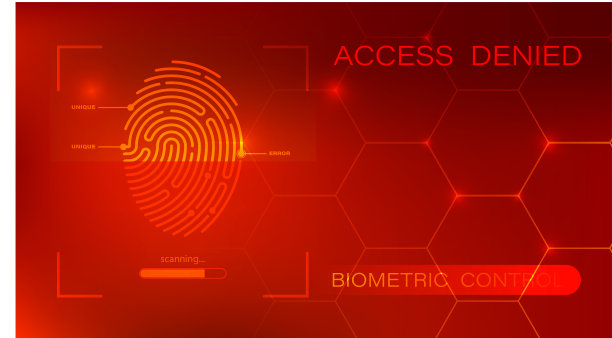 横幅上有指纹扫描仪，禁止访问。网络安全技术的概念。扫描人的指纹移动识别应用程序。矢量图片下载