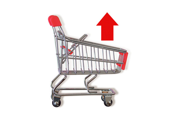 购物车与红色向上箭头在白色背景-概念从购物车中移除图片下载