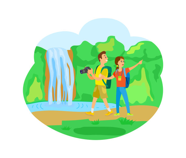 瀑布自然景观，游客旅游图片下载