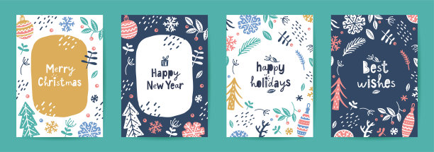 一套向量scandi圣诞贺卡图片下载