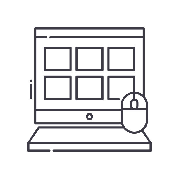 数字计算机图标，线性隔离插图，细线矢量，网页设计标志，轮廓概念符号与可编辑笔画在白色背景。图片下载