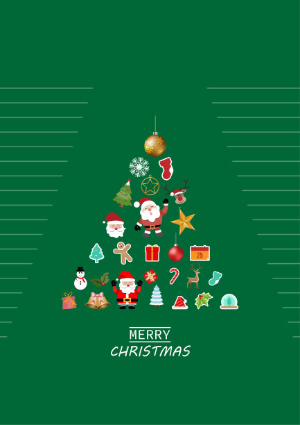 圣诞贺卡，以绿色为背景点缀圣诞。图片下载