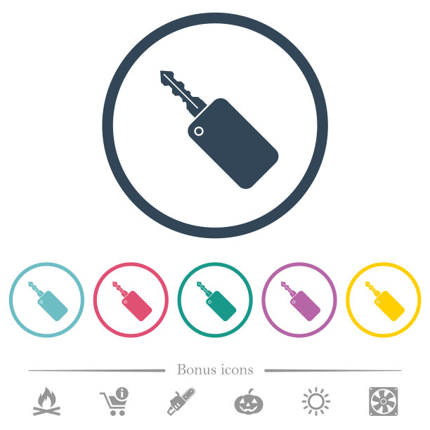 汽车钥匙与遥控平面彩色图标在圆形轮廓图片下载